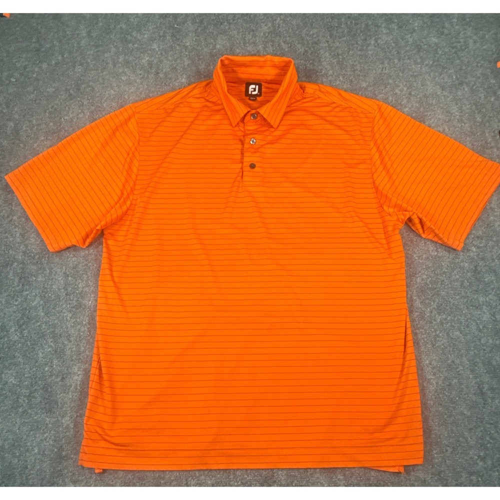 FootJoy Mens Orange Striped ProDry Performance Golf Polo Shirt Large